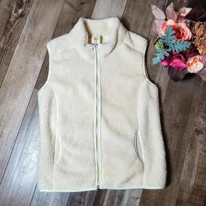 Self Esteem Women's Faux Fur Zip Vest Size Large NWOT Cream Ivory White